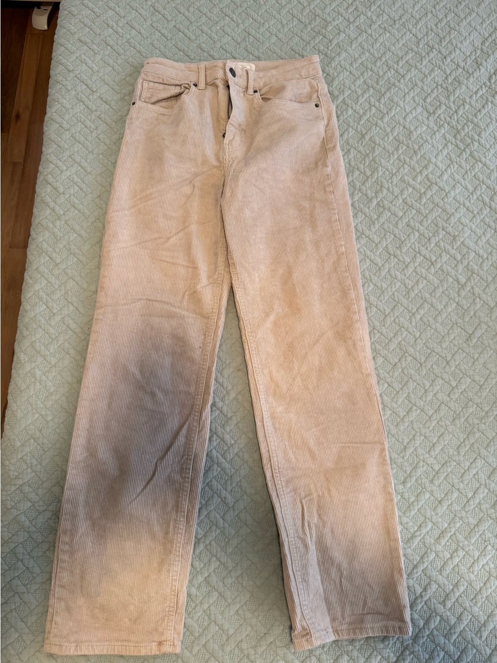 H&M Cream Corduroy Straight-Leg Pants